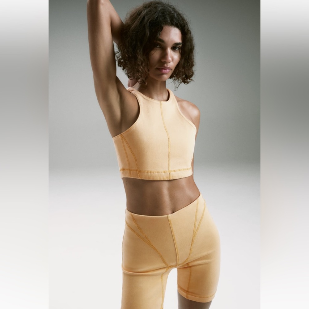NWT Zara Set of Stretch Denim Racer Back Crop Top and Bike Shorts - Picture 3 of 13